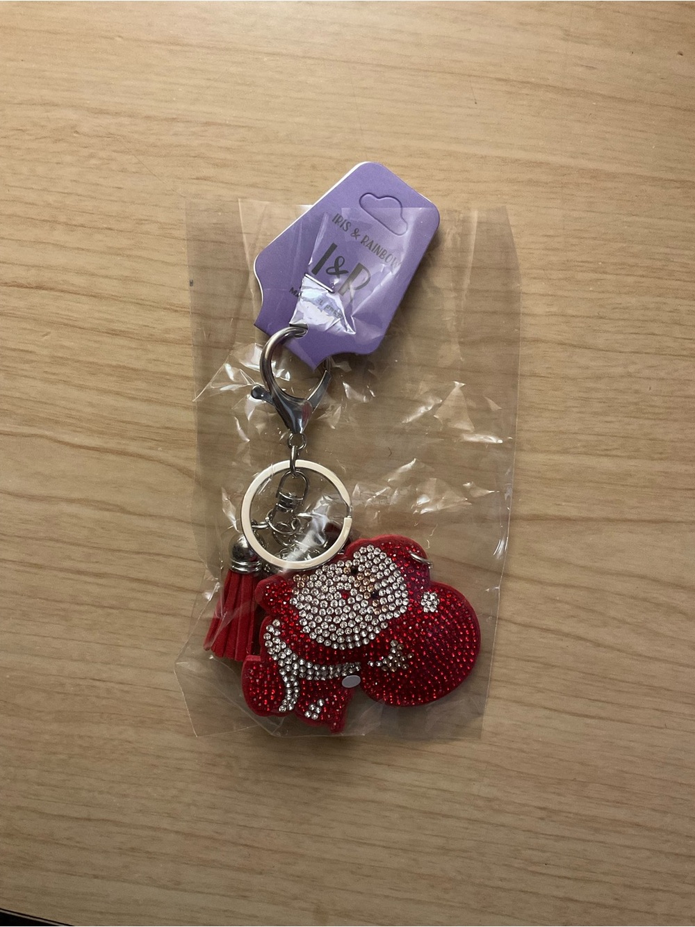 Red Crystal Elephant Keychain with Tassel